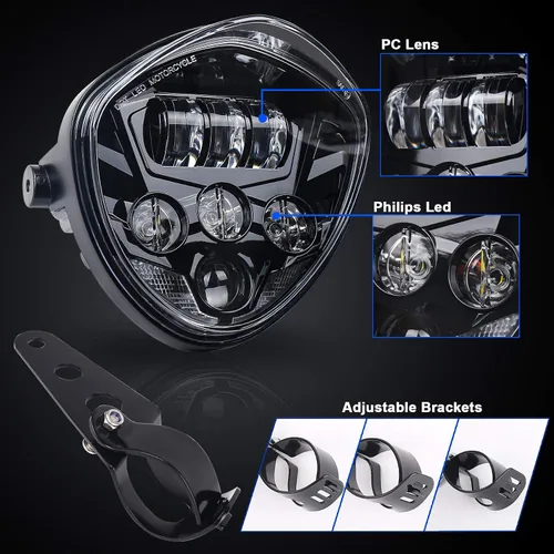 Miniatura 7 de MOVOTOR - Faro delantero para motocicleta, 7 pulgadas, con abrazadera de soporte, fondo rojo, luz blanca DRL, luz alta y baja, para motocicleta