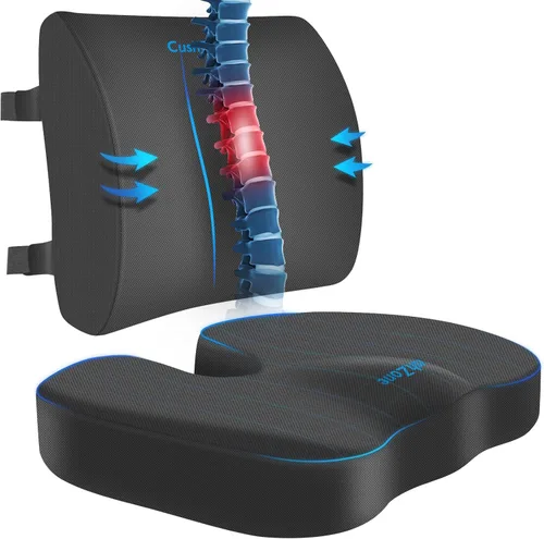 Miniatura 12 de CushZone Cojín de asiento, almohada de apoyo lumbar con correa ajustable, cojines para silla para aliviar el dolor de ciática, con funda lavable