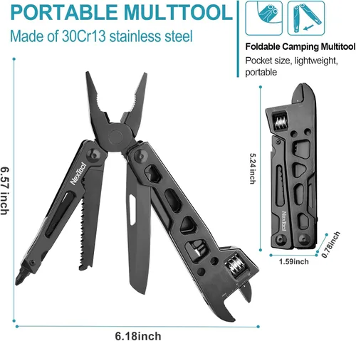 Miniatura 6 de NexTool Llave multiherramienta ajustable, multiherramienta 9 en 1 con alicates multiherramienta, llave ajustable, cuchillo de bolsillo