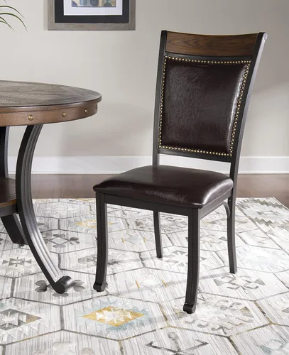 Miniatura 2 de Powell Furniture Franklin - Juego de 2 sillas de comedor de metal y piel sintética con clavos acentuados en madera, color marrón oscuro