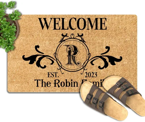 Miniatura 16 de Tapete para puerta de 23.6 x 15.7 pulgadas, nombre con monograma, vintage, botánico, personalizado, personalizado, tapete de bajo perfil, tapete