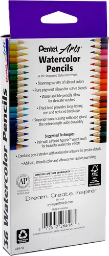 Miniatura 6 de Pentel Arts - Juego de lápices de acuarela, colores surtidos, paquete de 36 (CB9-36)