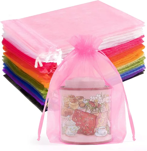 Miniatura 42 de Crweety 50 Piezas Bolsas de Organza Doradas de 3 x 4 Pulgadas, Pequeñas Bolsas de Regalo de Malla con Cordón para Favores de Boda, Despedida