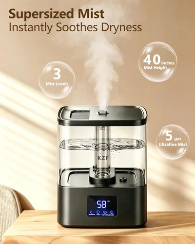 Miniatura 3 de KZF Humidificadores de llenado superior de 4 L para dormitorio y tiempo de funcionamiento de 40 horas, humidificador de niebla fría, 3 niveles