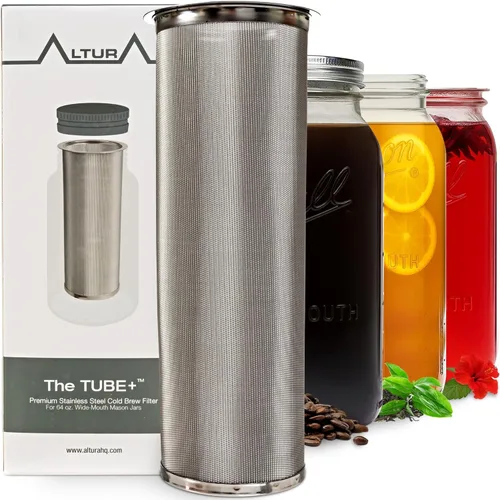 Miniatura 7 de Altura The TUBE - Cafetera de café frío e infusor de té para tarros Mason de boca ancha, filtro de acero inoxidable para café helado, agua de frutas
