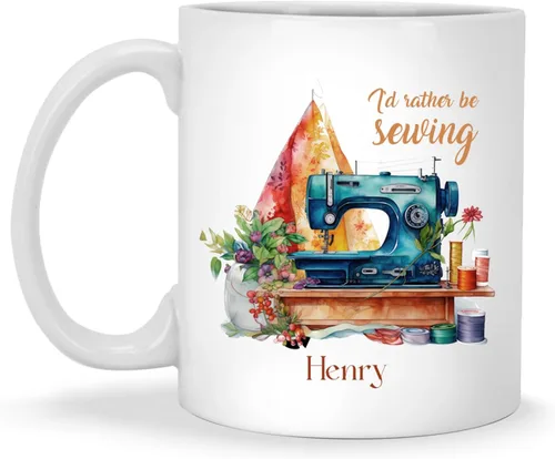Miniatura 14 de Taza de café personalizada de pila de tela e hilos, Taza de máquina de coser, Taza de cerámica con nombre personalizado Regalos para amantes