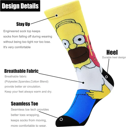 Miniatura 2 de Bycikool Calcetines unisex de personajes divertidos de dibujos animados para hombre, 5 paquetes, Multi-colorido