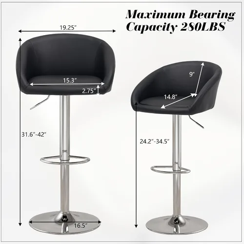 Miniatura 2 de Juego de 2 Taburetes de Bar, Taburetes de Bar Giratorios de Terciopelo Modernos Ajustables en Altura de Mostrador, Silla de Isla con Base de Metal