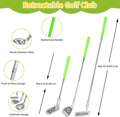 Miniatura 3 de AOSITE - Juego de golf 5 en 1 para niños pequeños, juguetes pegajosos para juegos de golf con 3 palos de golf y tapete de putt, red de astillado