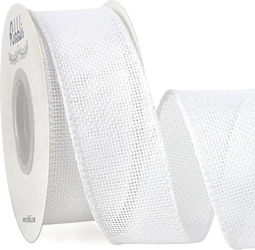 Ribbli Cinta de Arpillera Blanca con Alambre, 1-1/2 Pulgadas x 10 Yardas, Cinta de Arpillera Real Cruzada con Borde de Alambre para Lazo Grande,