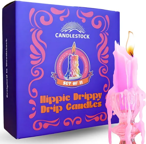 Miniatura 13 de Candlestock Hippie Drippy Drip Candles - Paquete de 11 velas cónicas de goteo – Velas de fusión de botellas de vino (arcoíris hippie)