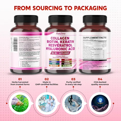 Miniatura 9 de Colágeno Biotina Resveratrol Saw Palmetto - Piel, Apoyo a la salud de las articulaciones