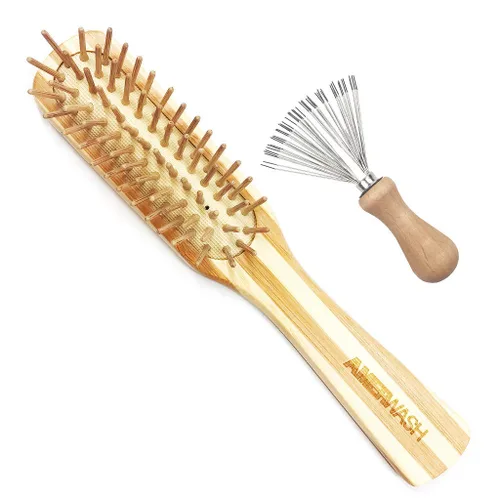 Miniatura 10 de Juego de peine de bambú para mujer, cepillo desenredante de paleta de madera para cabello grueso, fino, rizado, lacio, ondulado, fino, diente ancho