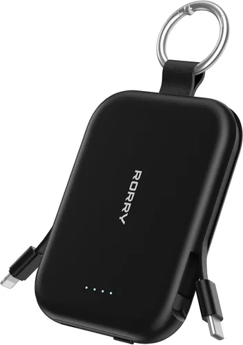RORRY Cargador portátil, batería externa de 5000mAh con cables incorporados, paquete de batería de llavero de viaje para iPhone 17/16/15/14/13/12,
