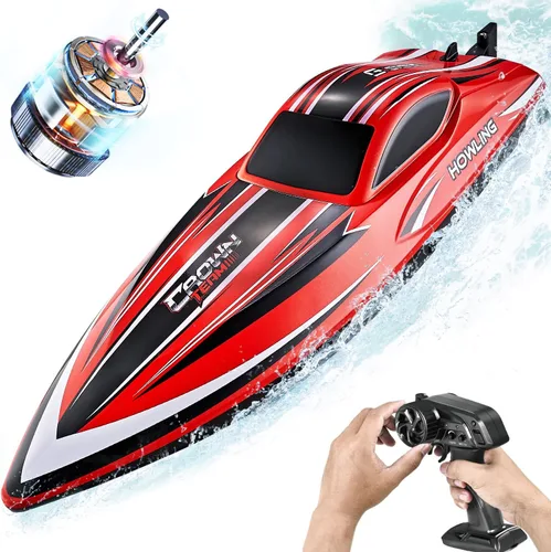 BEZGAR Barco a control remoto, 16 pulgadas, grande, sin escobillas, para adultos y niños, 55 KPH grandes y rápidos, barcos de velocidad RC con