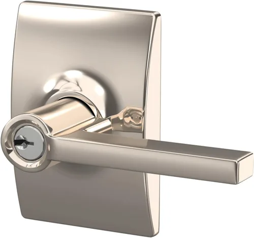 Miniatura 8 de SCHLAGE F51A LAT 618 CEN Latitude - Manija con bloqueo de entrada con llave y moldura Century, en acabado de níquel pulido