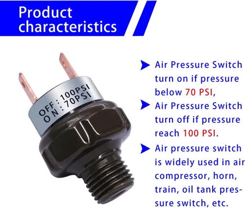 Miniatura 4 de mankk Interruptor de presión de aire 70-100 PSI Rosca 1/4 "NPT 24V 12V DC Compresor de aire Interruptor de presión para tren de bocina de aire