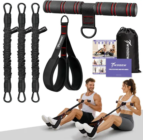 WOQQW Banda de resistencia de pedal multifunción con mango, bandas de resistencia de pie ajustables de 3 tubos mejoradas para núcleo, brazo,