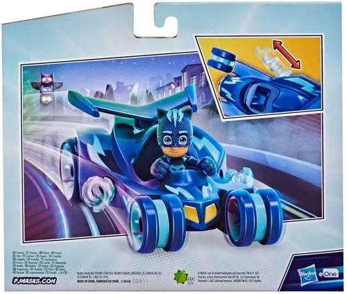 Miniatura 2 de PJ Masks Catboy Deluxe Vehículo de juguete preescolar, juguete de coche para gatos con rayas giratorias de Super Cat y figura de acción Catboy