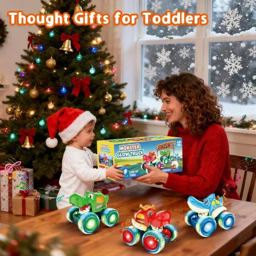 Miniatura 7 de Juguetes de Camiones Monstruo, Camiones Monstruo con Luces para Niños de 4-7 años, Coches de Juguete para Niños Pequeños de 1-3 años con Camión