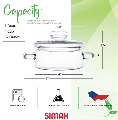 Miniatura 2 de Simax Olla a fuego lento para popurrí de estufa, ollas de vidrio de 32 onzas para cocinar en la estufa, ollas transparentes para cocinar, utensilios