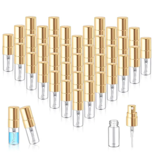 Miniatura 24 de Zhehao - 200 unidades de mini botellas de spray de 5 ml, botellas de vidrio transparente para perfume, atomizador de perfume recargable con Tapa