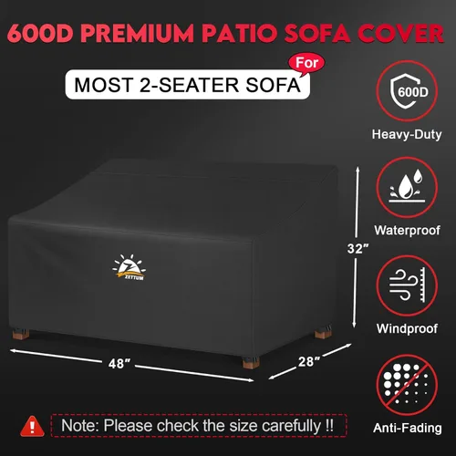 Miniatura 2 de Zettum Funda para sofá biplaza de patio de 48 pulgadas a 600D, funda de sofá para exteriores, impermeable, resistente, funda de banco de 2 plazas