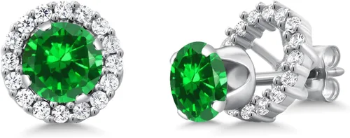 Miniatura 175 de Gem Stone King Aretes redondos de plata de ley 925 de 0.236 in con piedra natal extraíble para mujer