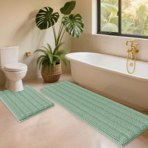 Miniatura 81 de ACCUMTEK - Juego de alfombras de baño a rayas beige de 3 piezas, ultrasuaves, antideslizantes de chenilla, alfombras de baño mullidas y absorbentes