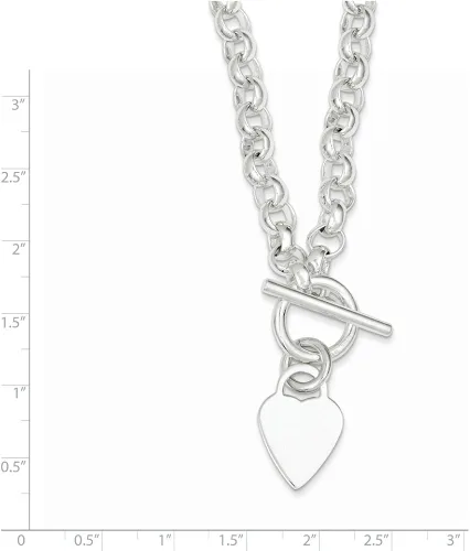 Miniatura 2 de Plata de ley 925 sólida grabable disco de corazón en eslabones elegantes, pulsera de cadena (0.276in), Plata esterlina, 0