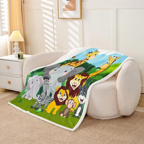 Miniatura 3 de Feelyou Manta Sherpa para niños, manta de forro polar con estampado de jirafa, león, elefante, jirafa, para niños y niñas, adorable manta de felpa