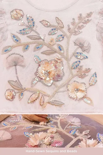 Miniatura 4 de Vestido tutú para niñas, vestido de tul bordado, vestido escalonado de flores para niñas pequeñas, para boda, cumpleaños, accesorio de fotos