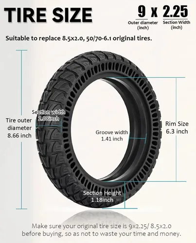 Miniatura 2 de 50/75-6 8.5x2.0 Reemplazo de neumáticos todoterreno para todos los neumáticos originales de 8.5 pulgadas, apto para Gotrax GXL V2 XR/Apex XL/G3
