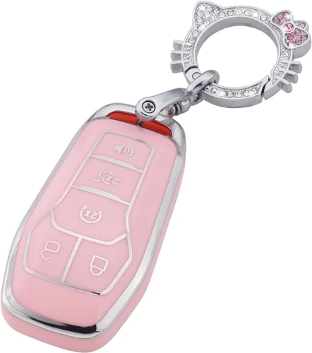 Miniatura 21 de Pangpai Funda de Llavero Rosa para Mercedes Benz, Protección de Funda de Llave de TPU Suave con Llavero Brillante Compatible con Clase C E S M CLS