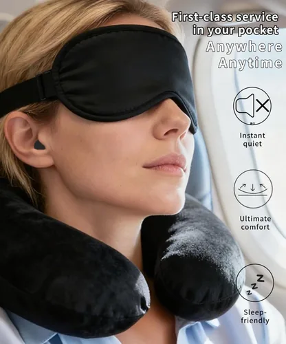 Miniatura 3 de Set de Viaje Portátil para Dormir en Avión, 2 Almohadas Inflables de Viaje, Reposapiés Tipo Hamaca, Máscara para los Ojos y Tapones para los Oídos