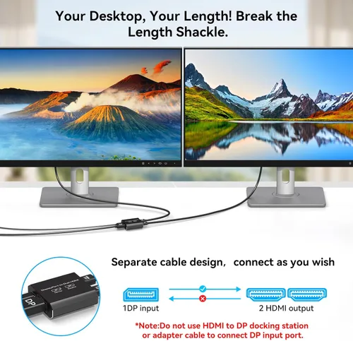 Miniatura 4 de Displayport a divisor HDMI dual extendido para pantalla doble 4K @60Hz puerto de pantalla a 2 adaptador HDMI para tarjetas gráficas de computadora