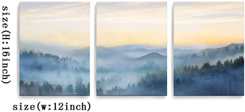 Miniatura 6 de Decoración de pared para dormitorio, 3 paneles, estampado de bosque brumoso con salida del sol, arte de pared para sala de estar, baño, lienzo