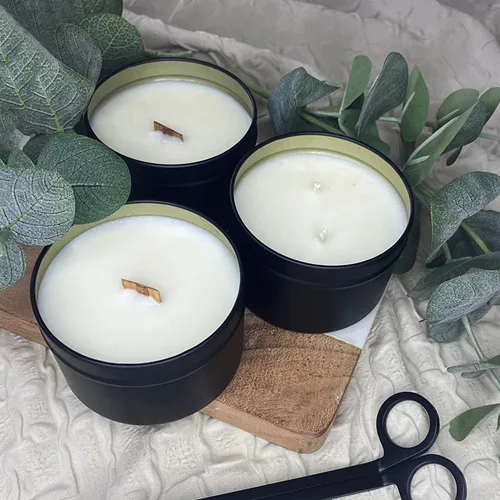 Miniatura 5 de Paquete de 24 latas de velas negras de 4 onzas, latas para hacer velas a granel, frascos de velas, recipientes para velas