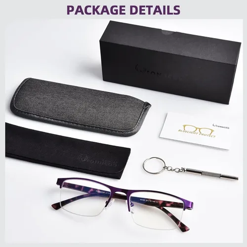 Miniatura 7 de FONHCOO - Gafas de lectura para mujeres y hombres, gafas de lectura con bloqueo de luz azul, metal, medio marco, lectores de computadora, anti