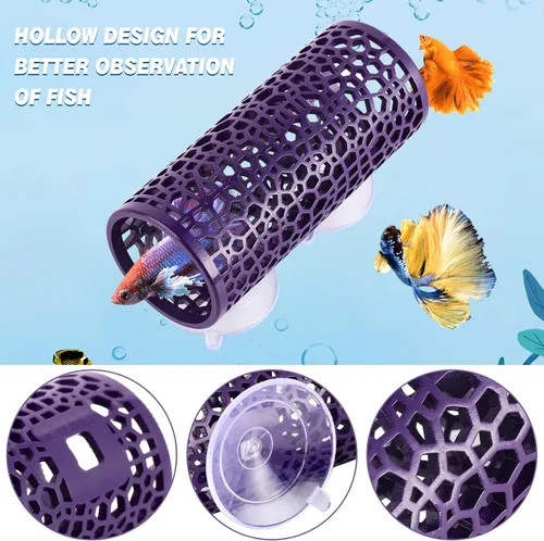 Miniatura 2 de Abizoo Betta Cave - Túnel de pescado morado con agujeros para hábitat de peces pequeños y camarones, refugio Betta Toys Shelter Hideaway, adorno