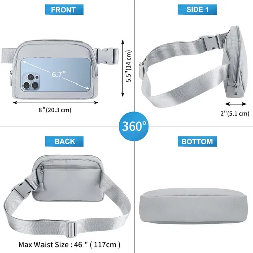 Miniatura 3 de ARMENCI Bolsa de cinturón para mujeres y hombres, ligera EDC manos libres, moderna para viajar, senderismo, ciclismo, entrenamiento, casual, Gris