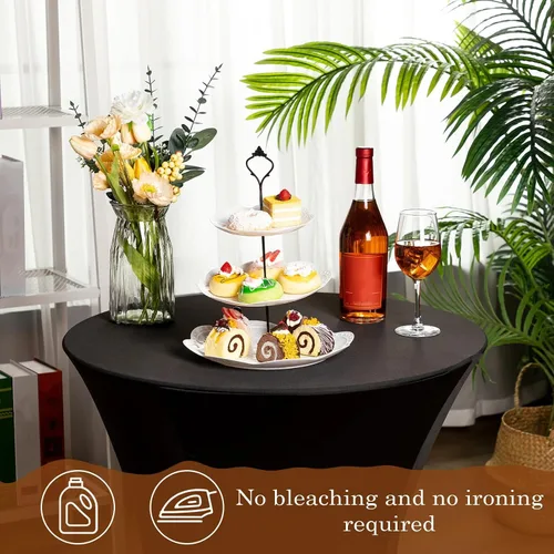 Miniatura 4 de Mantel redondo de elastano de 32 x 43 pulgadas, para mesa de cóctel, mantel redondo elástico ajustable para mesa de fondo redonda, bar, pub, boda