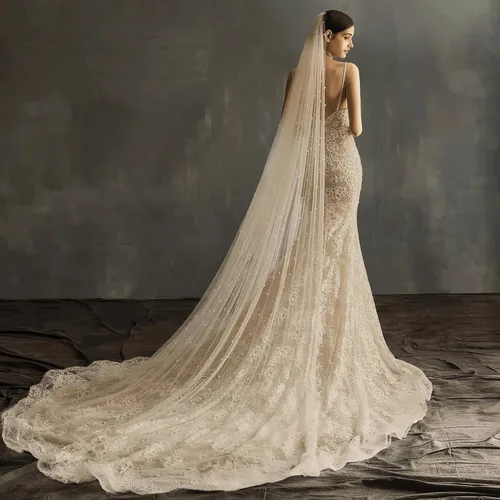 Miniatura 2 de AMBRE ADELE Cathedral Bridal Long Tulle Veil With Pearl, Wedding Veil for Brides