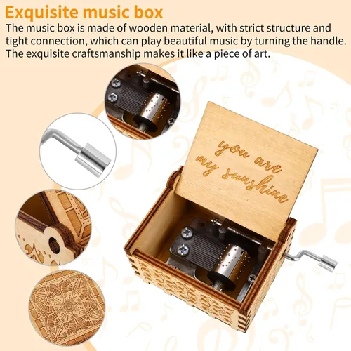 Miniatura 4 de cobee You are My Sunshine - Cajas de música de manivela, cajas de música de madera, mini caja de música clásica de madera vintage, regalo