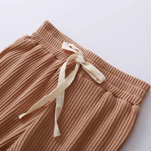 Miniatura 6 de Ropa de punto acanalado de algodón para bebés, niñas y niños, recién nacidos enterizo de manga larga, pantalones largos unicolor, atuendos de otoño