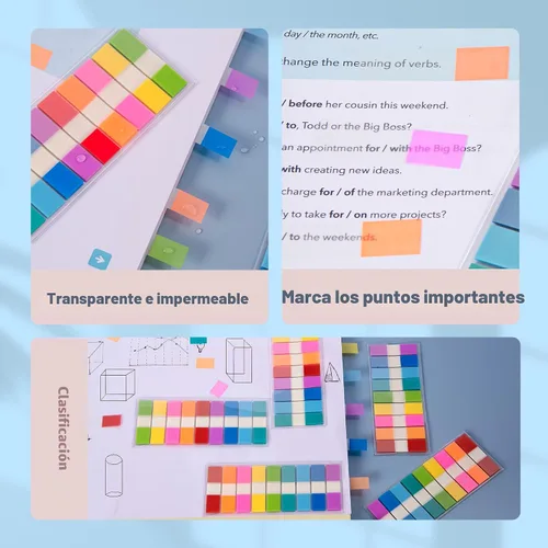 Miniatura 7 de Golcellia - Pestañas adhesivas escribibles, 900 unidades de pestañas adhesivas transparentes para marcadores de página para organización