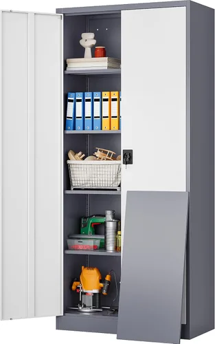 Miniatura 15 de SISESOL Armario de almacenamiento de metal con cajón y cerradura, gabinete de almacenamiento de metal negro con puertas de bloqueo y estantes