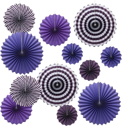 Miniatura 9 de ONUPGO Paper Fans - Juego de abanicos de papel para colgar en fiestas, color negro, 12 unidades, decoración de fiesta mexicana, pancarta colgante