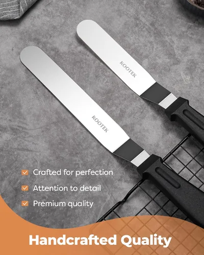 Miniatura 4 de Kootek Juego de espátulas de glaseado en ángulo con hoja de 6 y 8 pulgadas, espátula de acero inoxidable para glaseado, espátulas más suaves