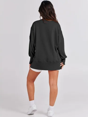 Miniatura 8 de ANRABESS Sudadera de gran tamaño para mujer, cuello redondo, manga larga, casual, con abertura, sin botones, ropa de otoño